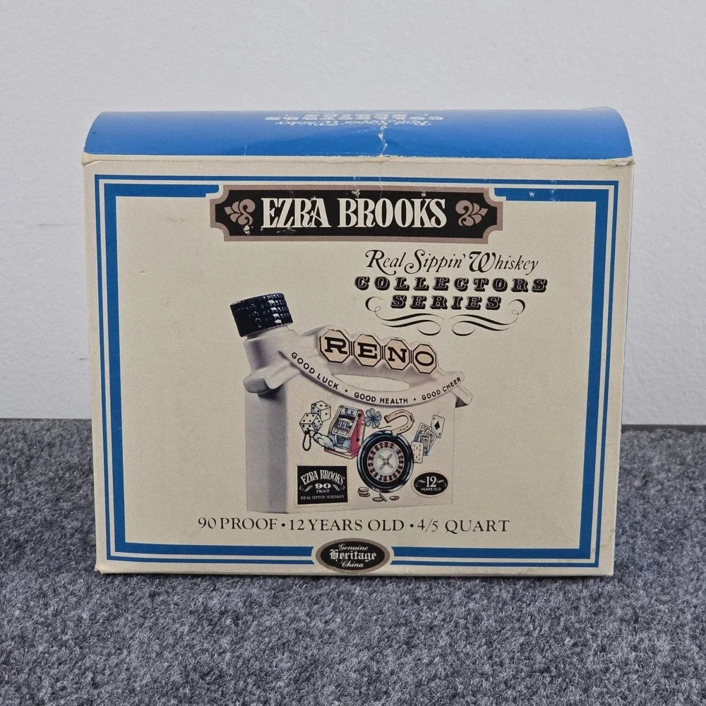 Ezra Brooks Reno Blue Chip‎ Decanter w Box Empty No Cap 12 Year